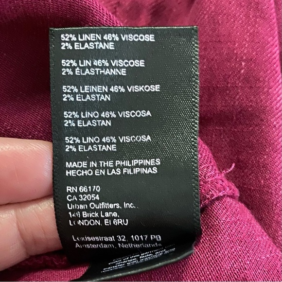 Anthropologie Square Neck Linen Blend Mini Cargo Stretch Dress 6 Burgundy Boho - Picture 10 of 13